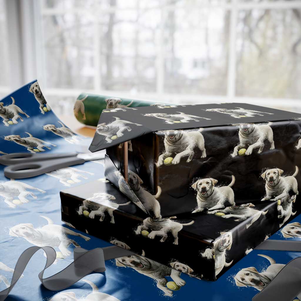 Cute Yellow Labrador Retriever With Tennis Ball Wrapping Paper Roll TS12 Black Print Your Wear