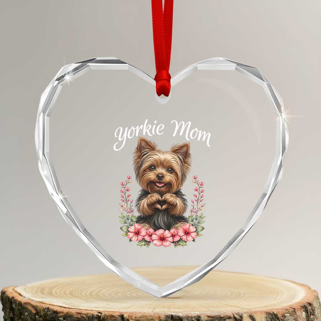 Cute Yorkie Mama Heart Crystal Glass Ornament Yorkshire Terrier Dog Lover TS12 Transparent Glass 3'' Heart Print Your Wear