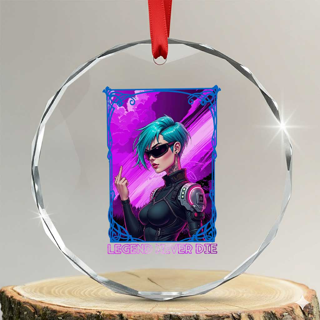 Cyberpunk Girl Legend Never Die Crystal Glass Ornament Gaming Aesthetic Gift TS12 Transparent Glass 3'' Circle Print Your Wear