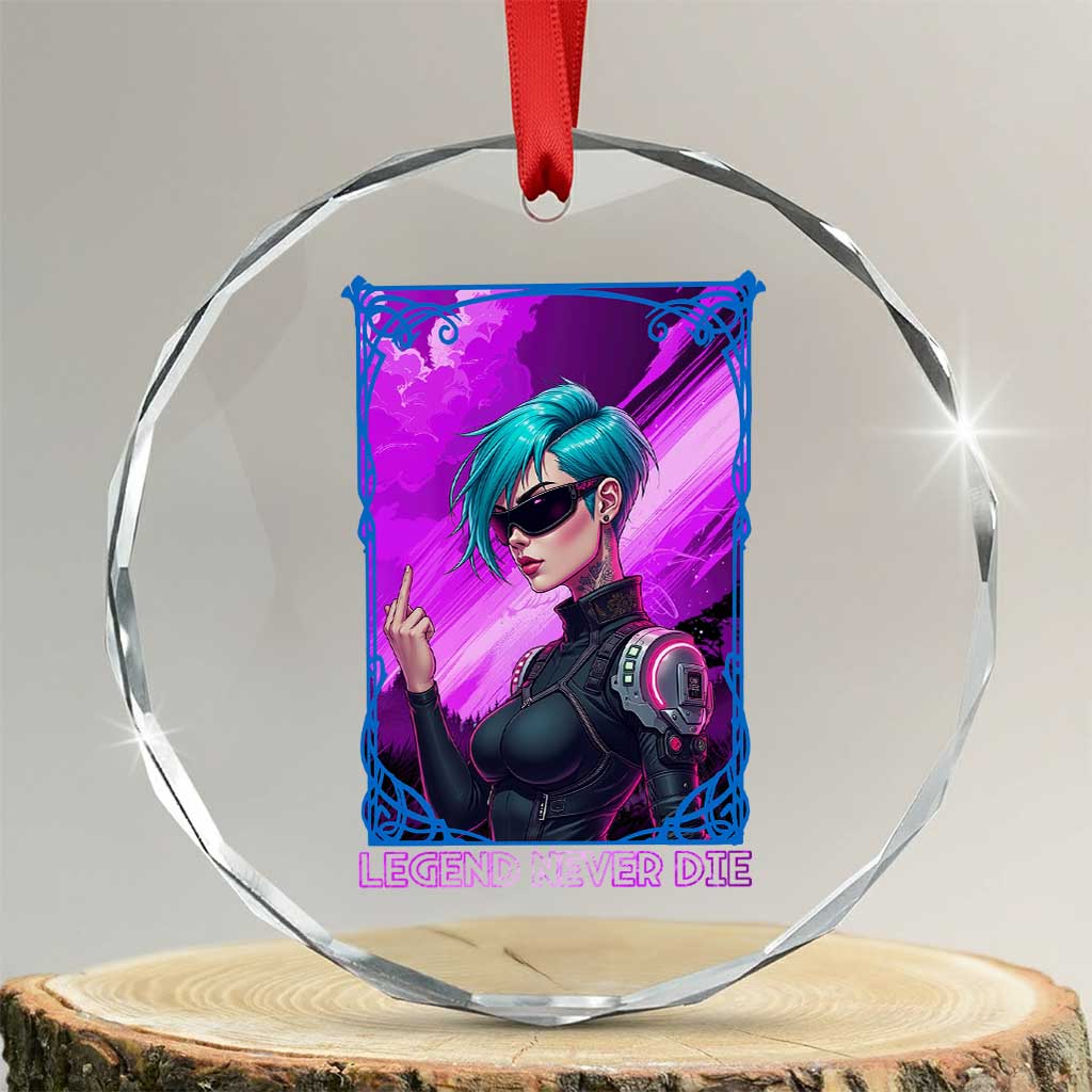 Cyberpunk Girl Legend Never Die Crystal Glass Ornament Gaming Aesthetic Gift TS12 Transparent Glass 3'' Circle Print Your Wear