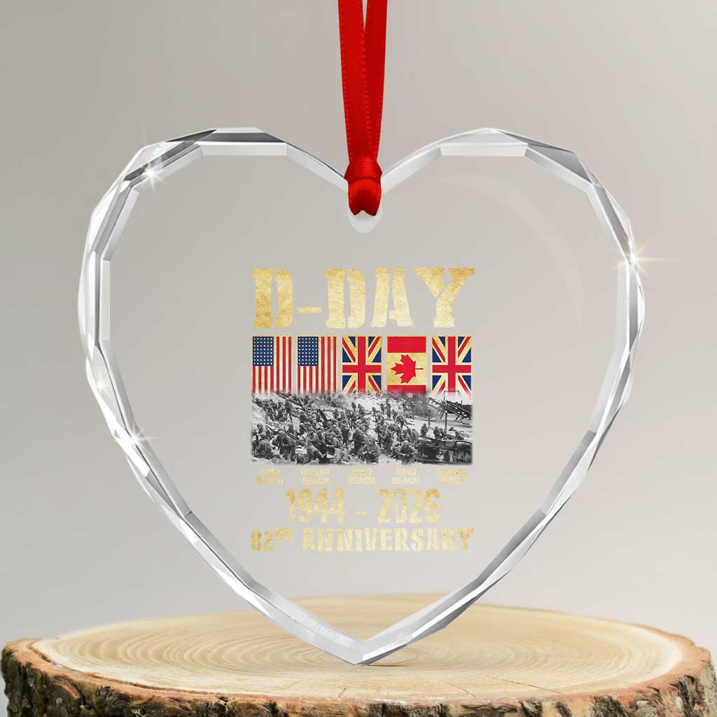 D Day 82nd Anniversary Honor History Normandy WWII Heart Crystal Glass Ornament TS11 Transparent Glass 3'' Heart Print Your Wear