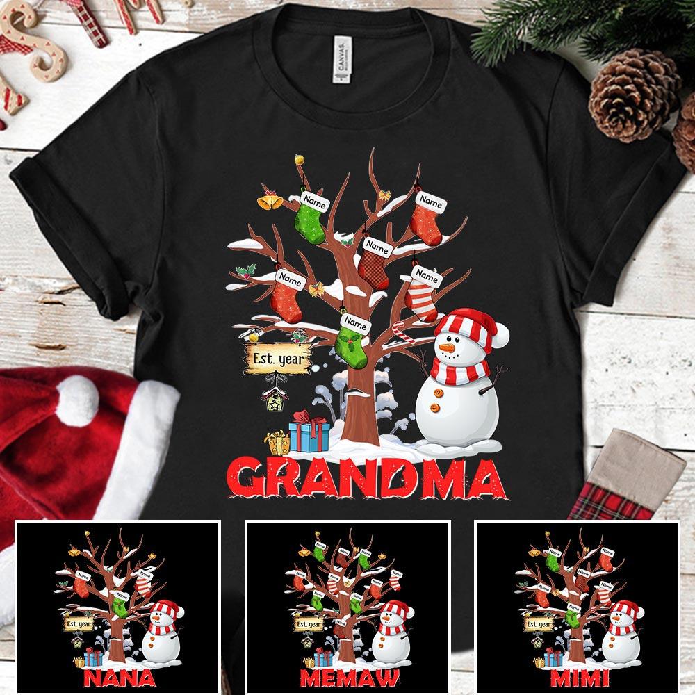 Custom JP Shirt Grandma Est Year Snowman, Grandma Nana Shirt, Custom JP Shirt Grandma With Grandkids Name Shirt CTM Youth Custom - Printyourwear
