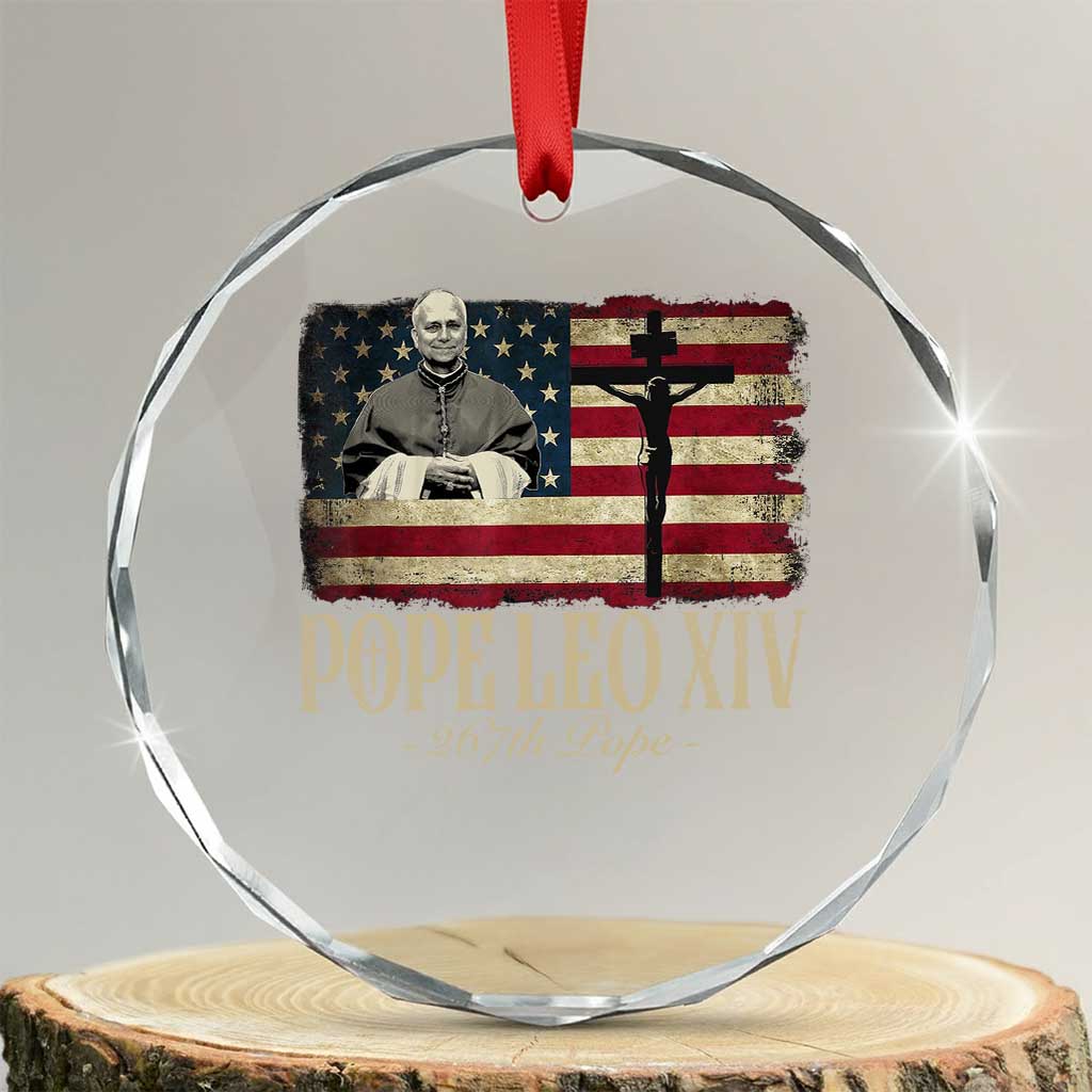 Da Pope Leo XIV Crystal Glass Ornament From America Chicago USA Flag Cross TS10 Transparent Glass 3'' Circle Print Your Wear