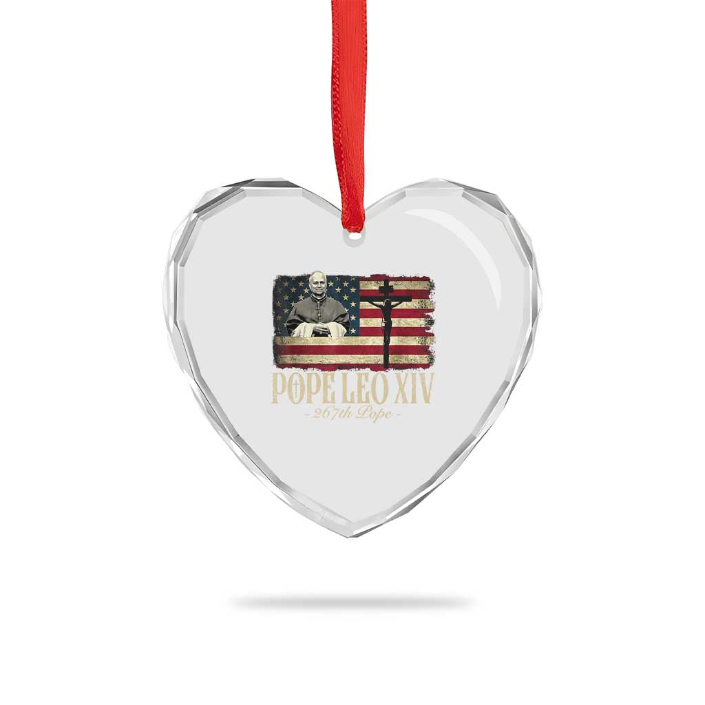 Da Pope Leo XIV Heart Crystal Glass Ornament From America Chicago USA Flag Cross TS10 Print Your Wear