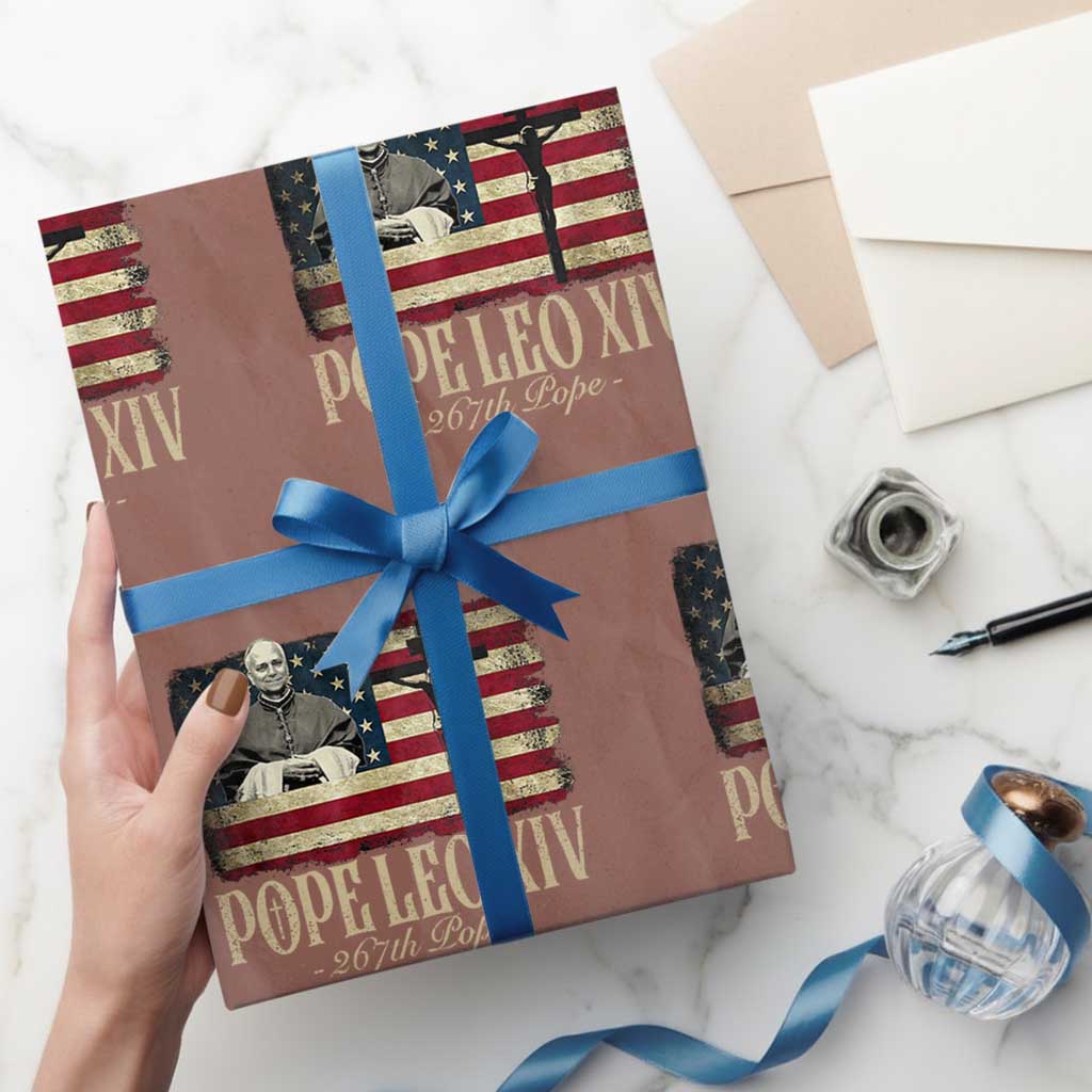Da Pope Leo XIV Wrapping Paper Roll From America Chicago USA Flag Cross TS10 Mocha Print Your Wear