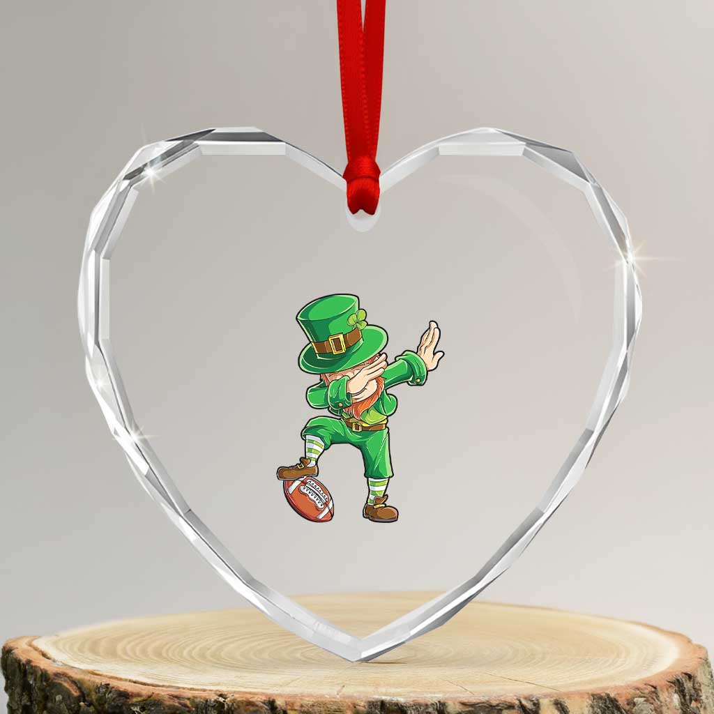 Dabbing Leprechaun Football Heart Crystal Glass Ornament St Patricks Day Sports Lover TS02 Transparent Glass 3'' Heart Print Your Wear