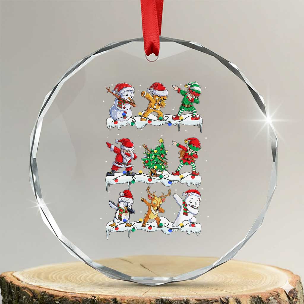Dabbing Santa Elf Friends Christmas Light Crystal Glass Ornament TS11 Transparent Glass 3'' Circle Print Your Wear