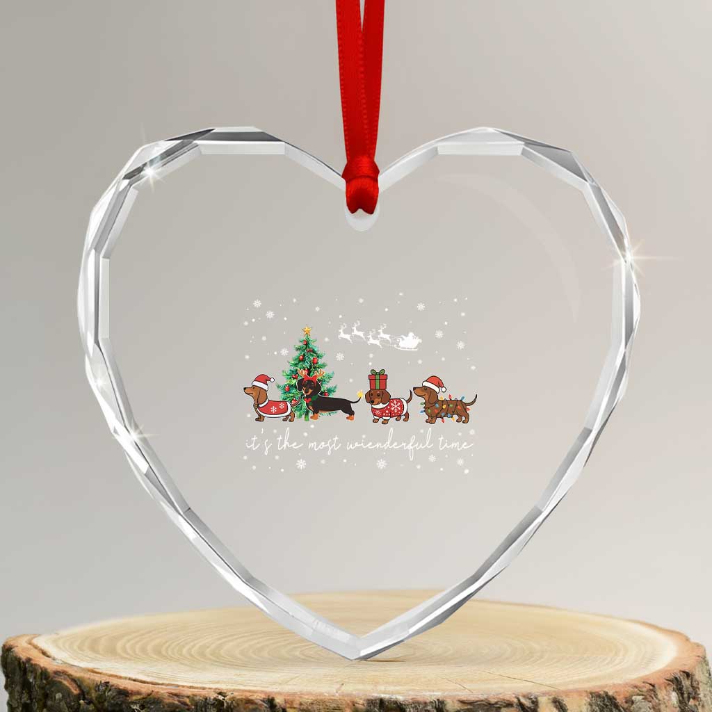 Dachshund Christmas Heart Crystal Glass Ornament Funny Weiner Dog Lovers Its The Most Wienderful Time TS10 Transparent Glass 3'' Heart Print Your Wear