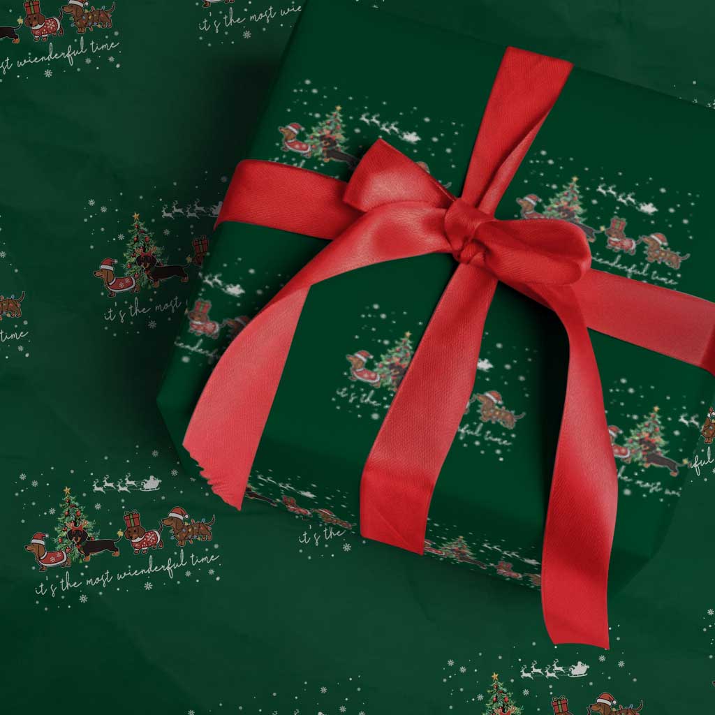 Dachshund Christmas Wrapping Paper Roll Funny Weiner Dog Lovers Its The Most Wienderful Time TS10 Green Print Your Wear