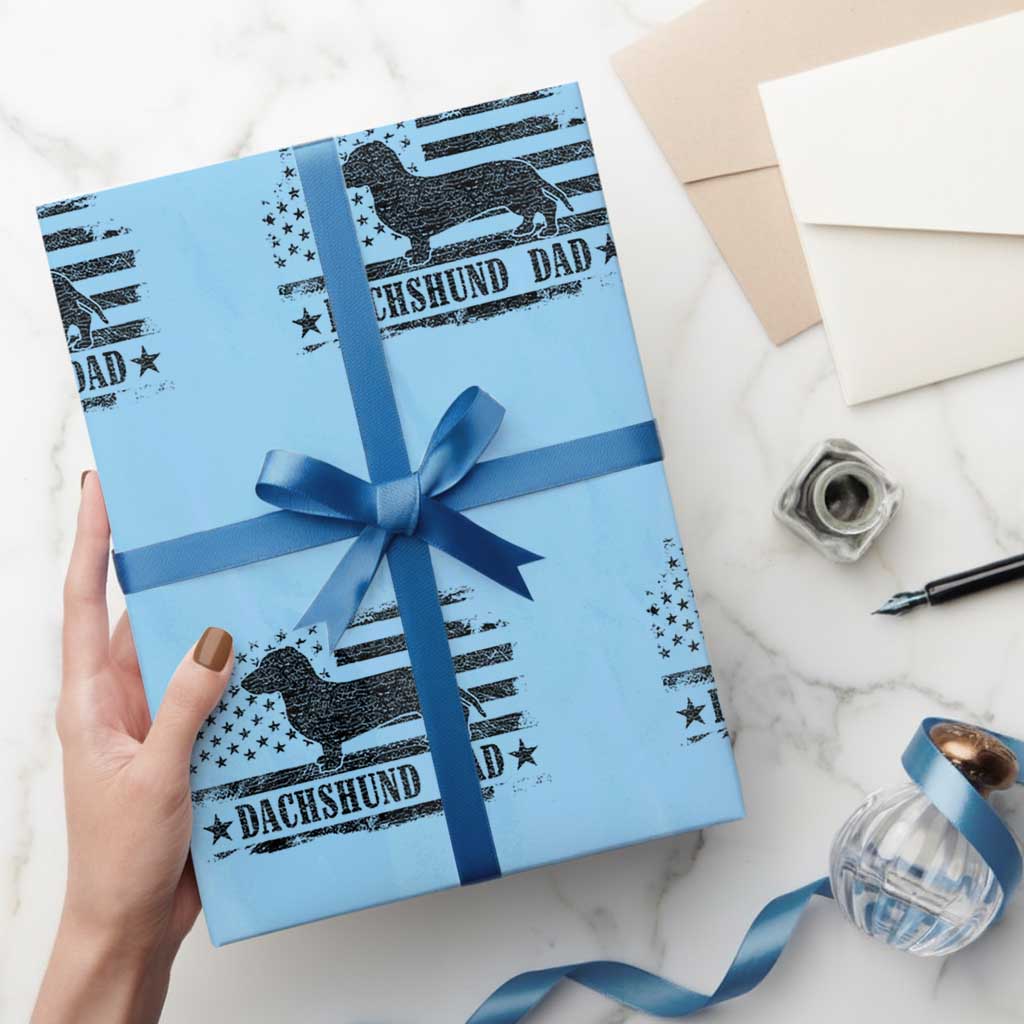 Dachshund Dog Dad Wrapping Paper Roll Fathers Day Gift for Dog Lovers American Flag TS10 Light Blue Print Your Wear