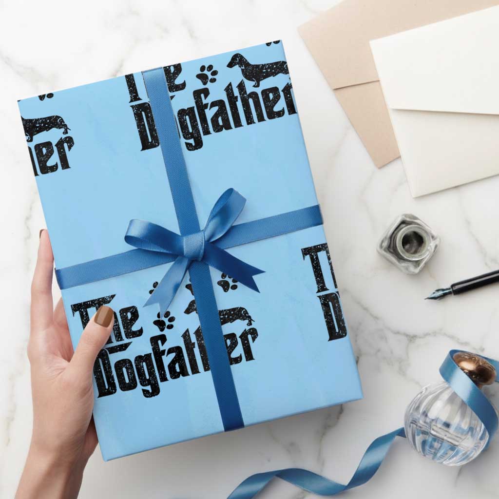 Dachshund Dog Dad Wrapping Paper Roll The Dogfather Fathers Day Gifts For Dog Lovers TS10 Light Blue Print Your Wear