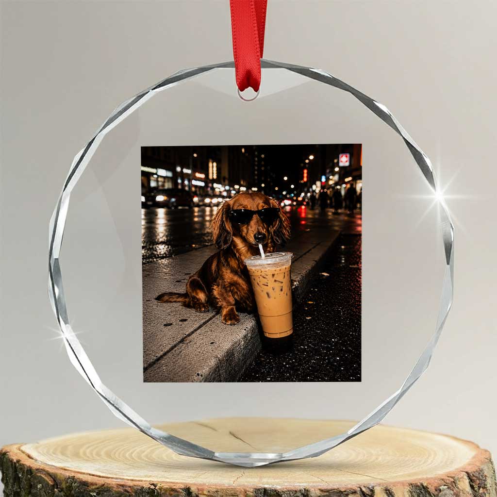 Dachshund Iced Coffee Crystal Glass Ornament Grunge Meme Graphic Funny Weiner Dog Lovers Dad TS10 Transparent Glass 3'' Circle Print Your Wear