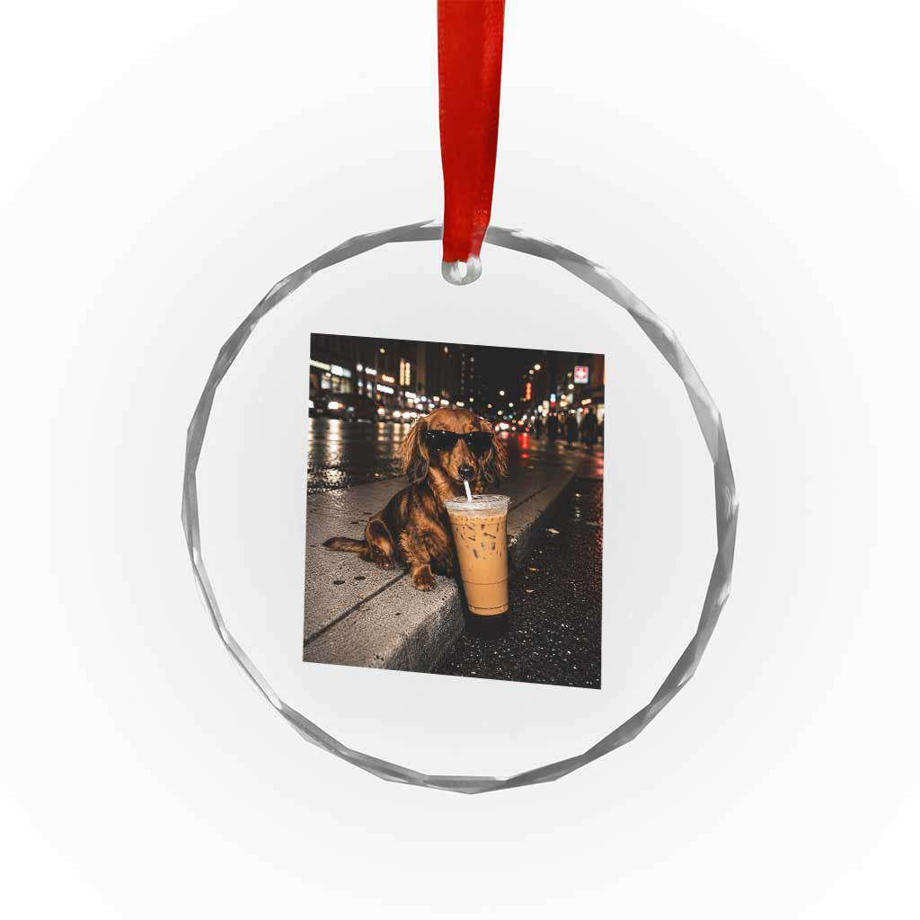 Dachshund Iced Coffee Crystal Glass Ornament Grunge Meme Graphic Funny Weiner Dog Lovers Dad