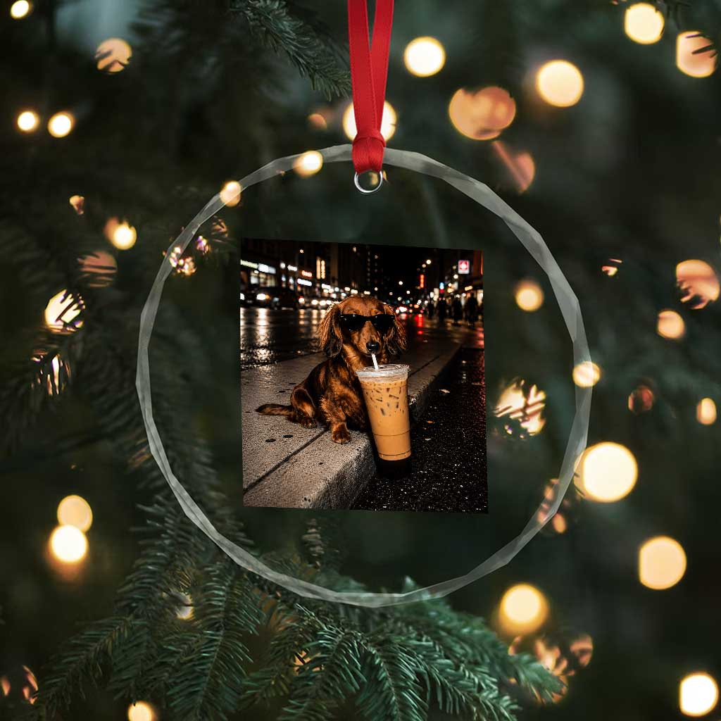 Dachshund Iced Coffee Crystal Glass Ornament Grunge Meme Graphic Funny Weiner Dog Lovers Dad