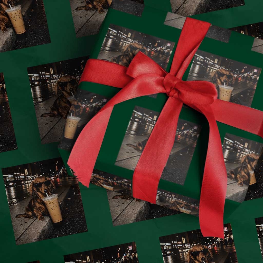 Dachshund Iced Coffee Wrapping Paper Roll Grunge Meme Graphic Funny Weiner Dog Lovers Dad TS10 Green Print Your Wear