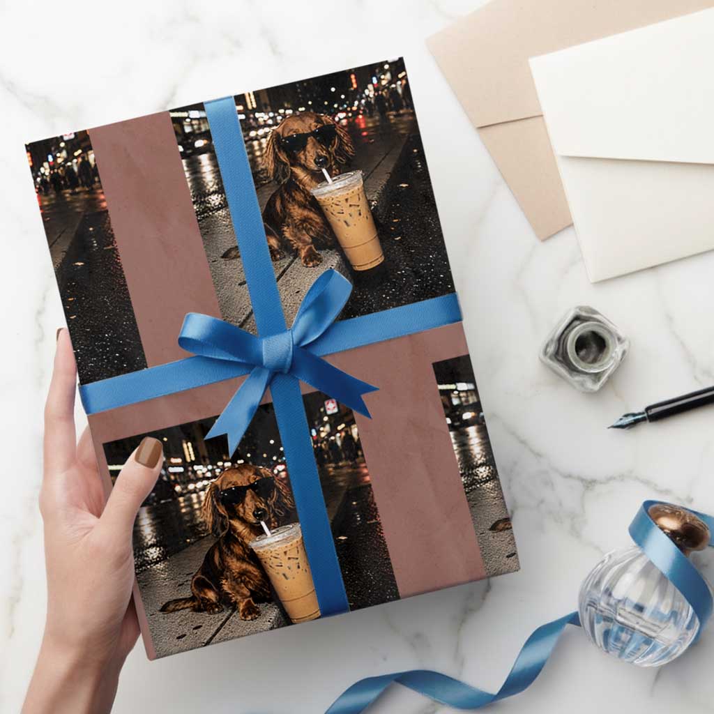 Dachshund Iced Coffee Wrapping Paper Roll Grunge Meme Graphic Funny Weiner Dog Lovers Dad