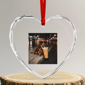 Dachshund Iced Coffee Heart Crystal Glass Ornament Grunge Meme Graphic Funny Weiner Dog Lovers Dad
