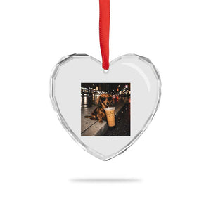 Dachshund Iced Coffee Heart Crystal Glass Ornament Grunge Meme Graphic Funny Weiner Dog Lovers Dad