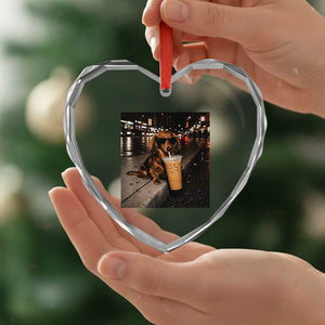 Dachshund Iced Coffee Heart Crystal Glass Ornament Grunge Meme Graphic Funny Weiner Dog Lovers Dad
