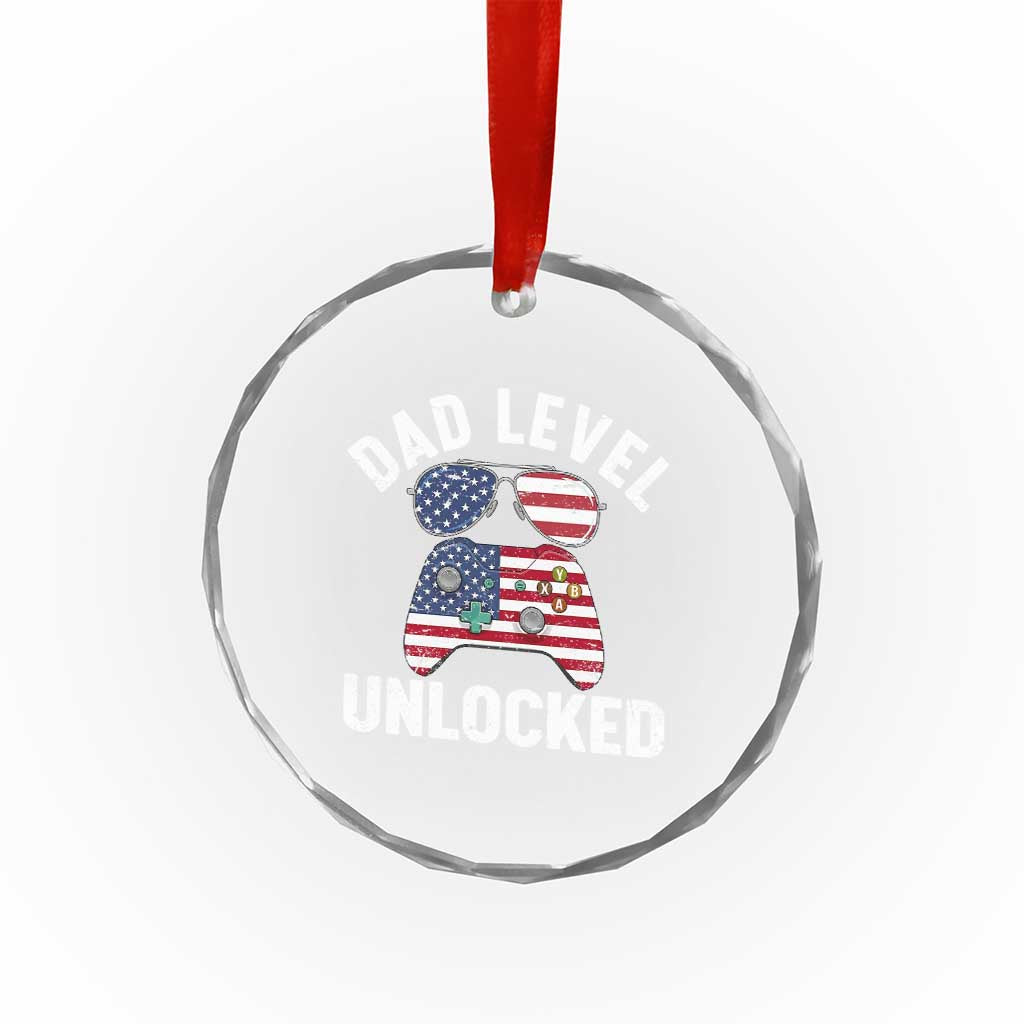 Dad Level Unlocked Crystal Glass Ornament New Dad Gamer American Flag 4th of July TS14 Print Your Wear