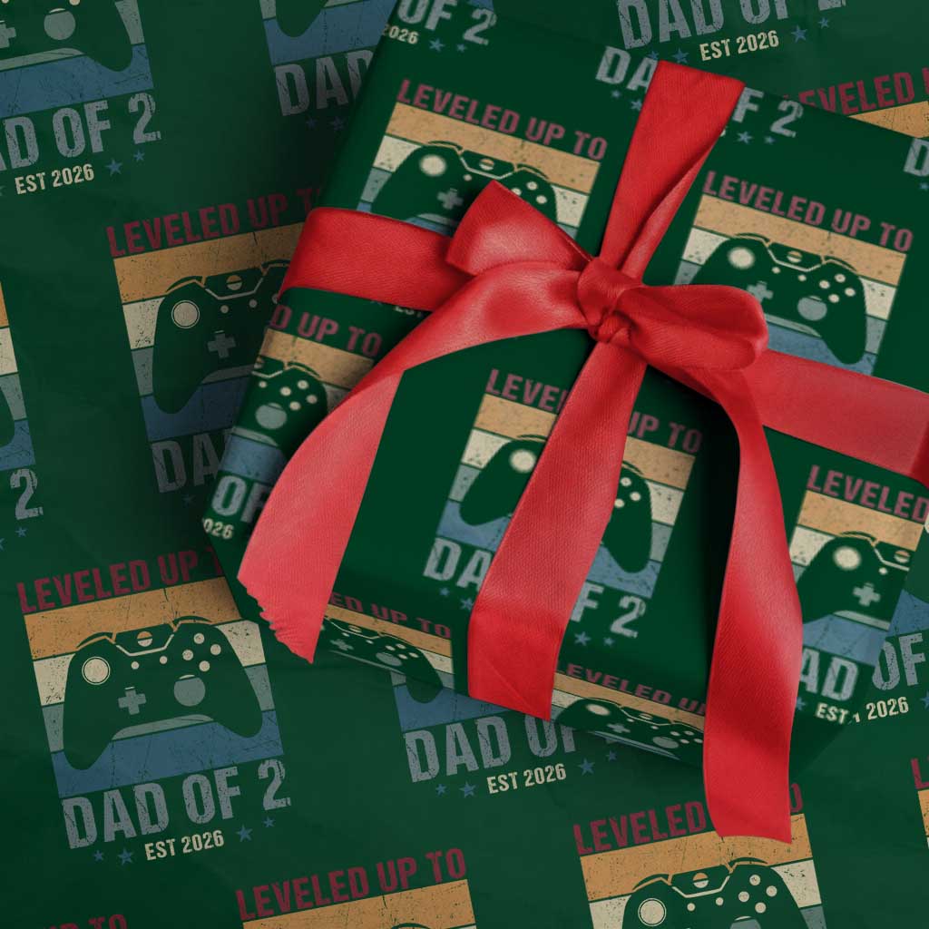 Dad Level Unlocked Wrapping Paper Roll Funny New Dad Gaming Father's Day Gift TS14 Green Print Your Wear