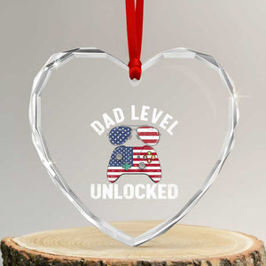 Dad Level Unlocked Heart Crystal Glass Ornament New Dad Gamer American Flag 4th of July