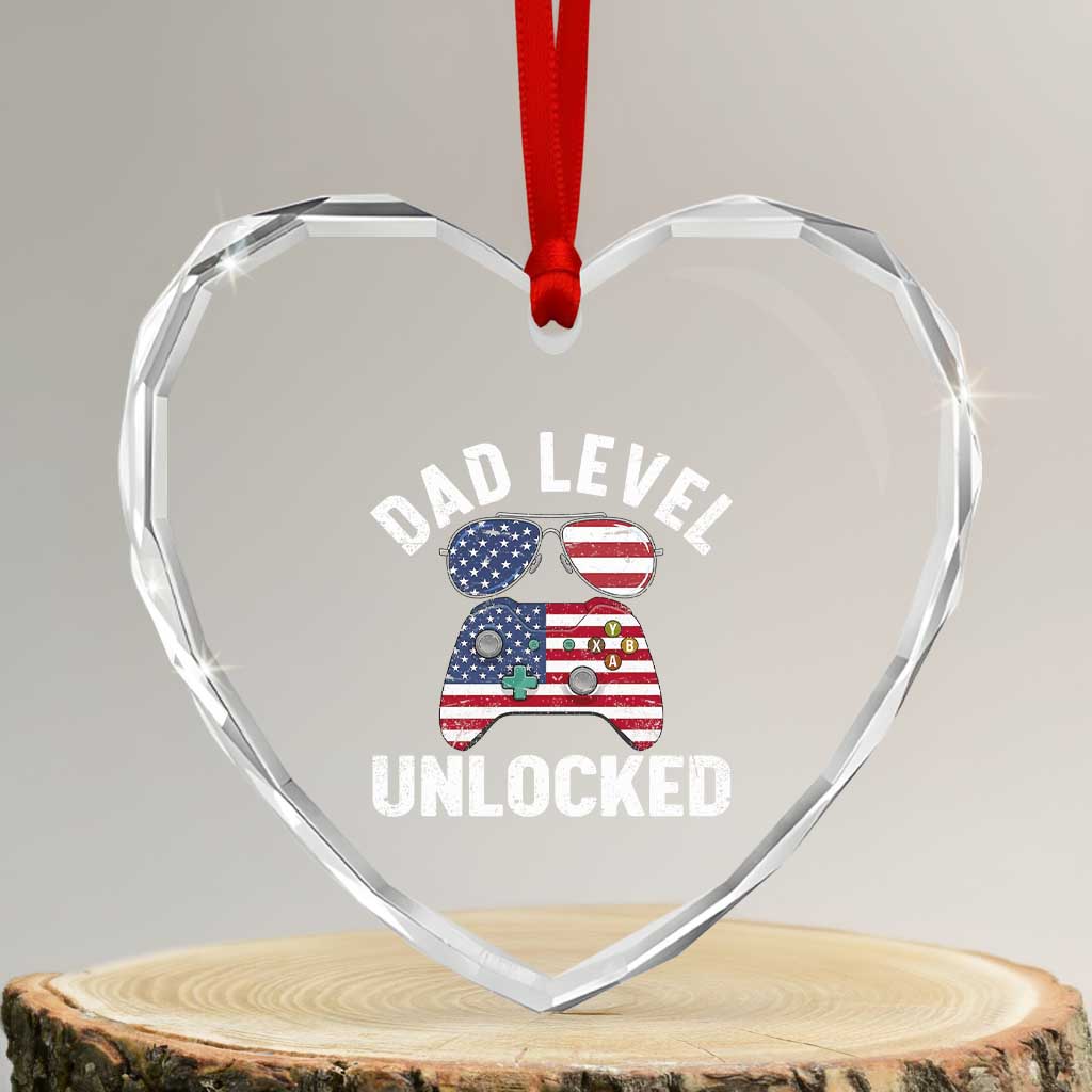 Dad Level Unlocked Heart Crystal Glass Ornament New Dad Gamer American Flag 4th of July TS14 Transparent Glass 3'' Heart Print Your Wear
