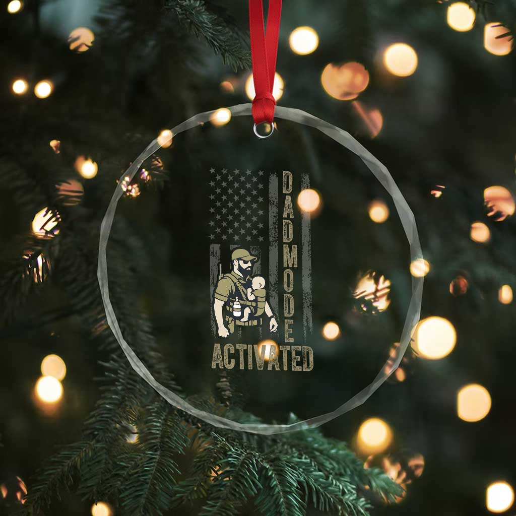 Dad Mode Activated Crystal Glass Ornament Tactical Baby Carrier Military Father Amerian Flag TS14 Print Your Wear