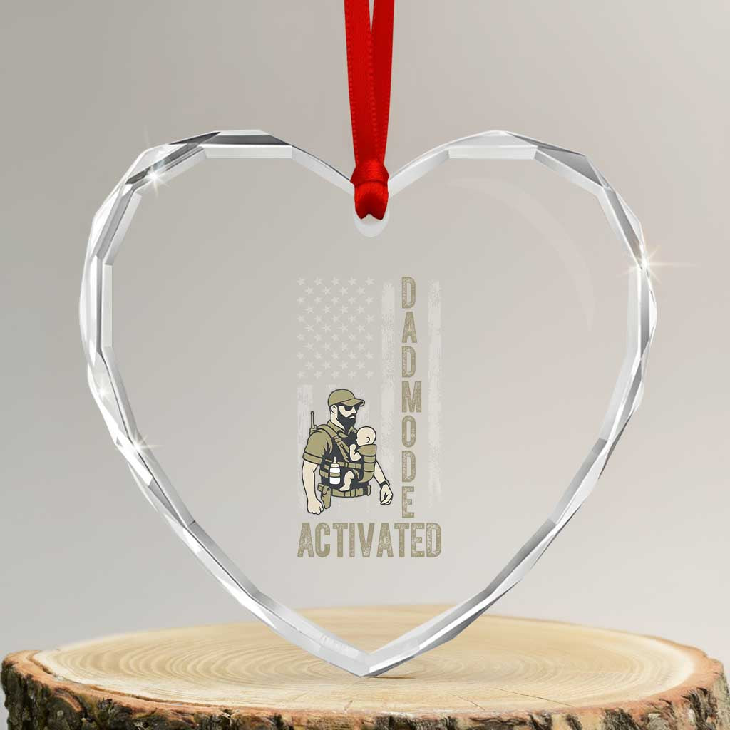 Dad Mode Activated Heart Crystal Glass Ornament Tactical Baby Carrier Military Father Amerian Flag