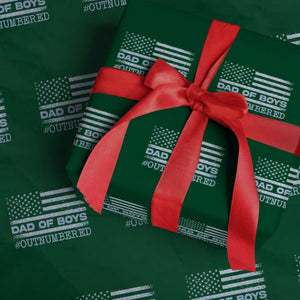 Dad Of Boys Outnumbered Wrapping Paper Roll Boy Dad Father's Day Daddy Son Camo American Flag TS10 Green Print Your Wear
