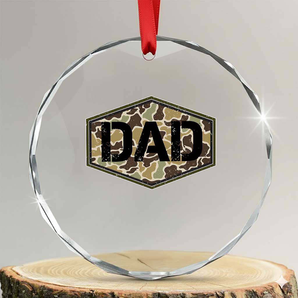 Dad Retro Old Camo Hunting Daddy Fathers Day Crystal Glass Ornament Dad Retro Old Camo Hunting Daddy Fathers Day TS11 Transparent Glass 3'' Circle Print Your Wear