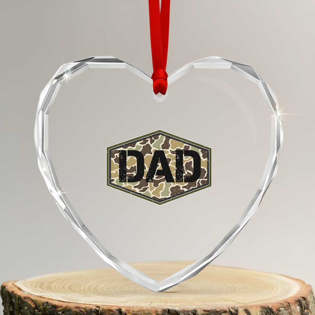 Dad Retro Old Camo Hunting Daddy Fathers Day Heart Crystal Glass Ornament Dad Retro Old Camo Hunting Daddy Fathers Day TS11 Transparent Glass 3'' Heart Print Your Wear