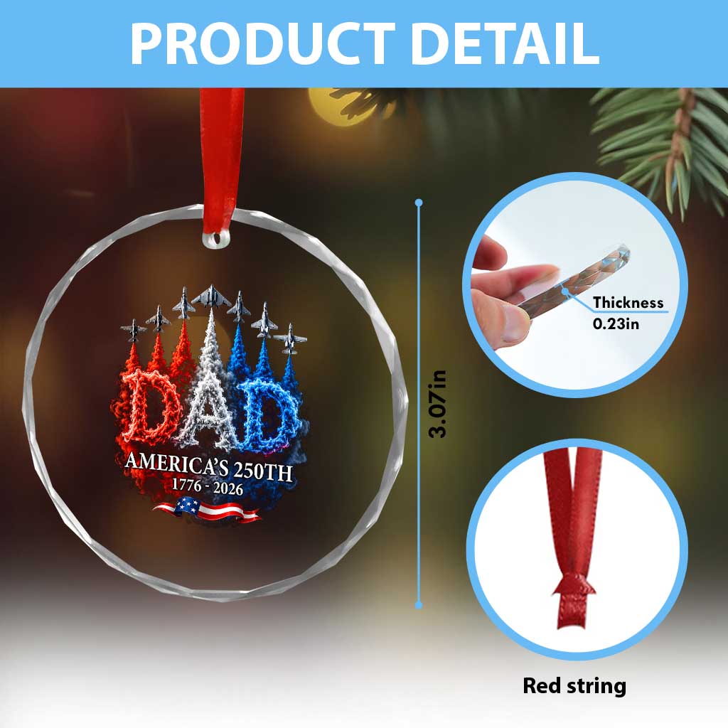 Dad USA 250th Anniversary Crystal Glass Ornament Jet Fighter American Flag Father's Day 4th of July TS11 Print Your Wear