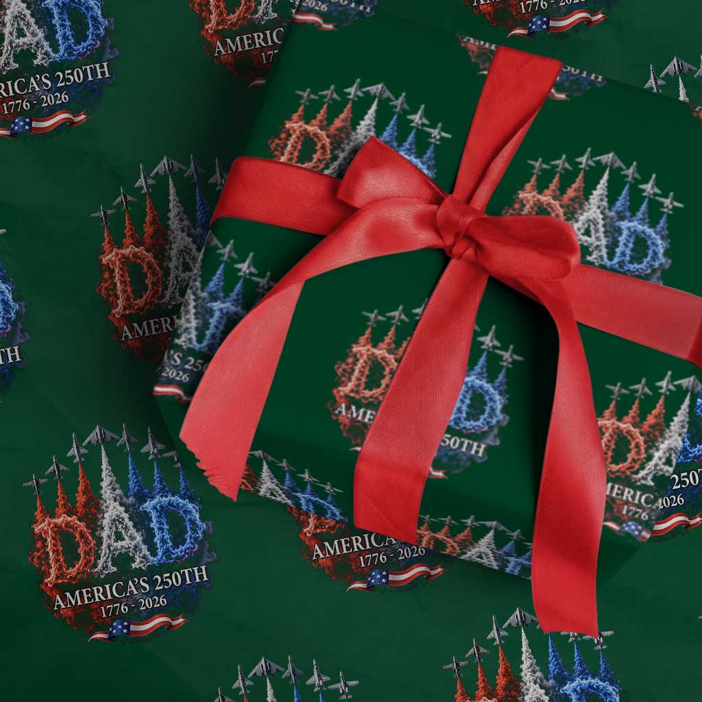 Dad USA 250th Anniversary Wrapping Paper Roll Jet Fighter American Flag Father's Day 4th of July TS11 Green Print Your Wear