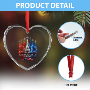 Dad USA 250th Anniversary Heart Crystal Glass Ornament Jet Fighter American Flag Father's Day 4th of July TS11 Print Your Wear