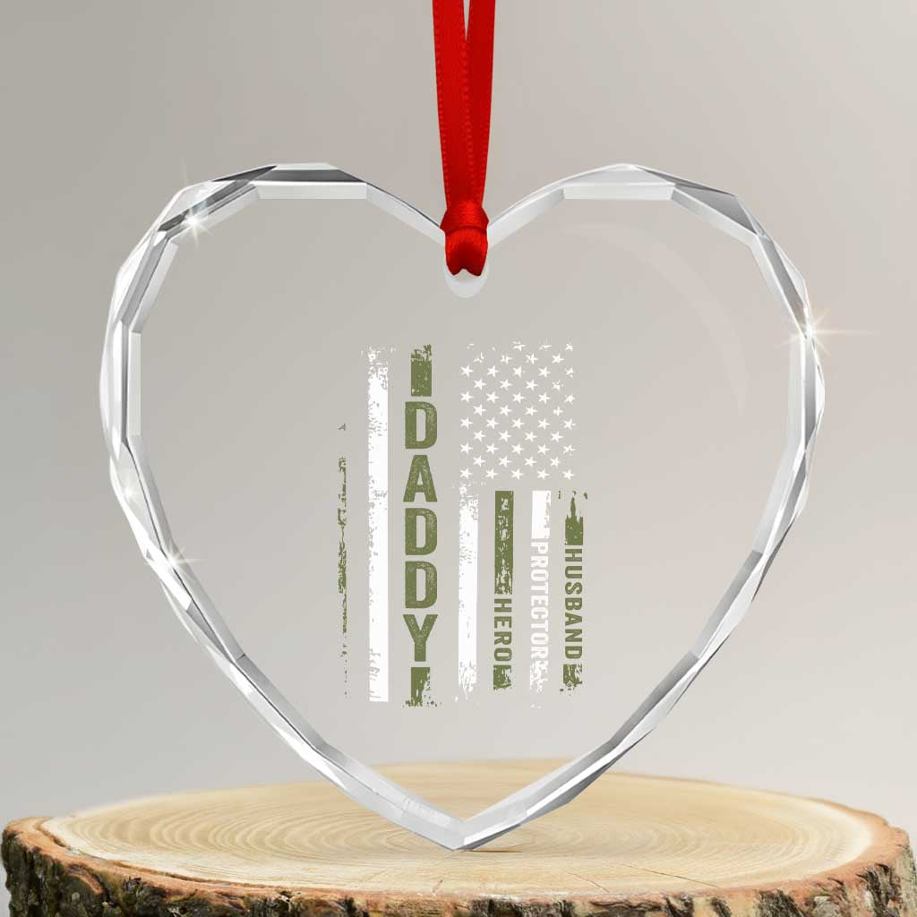Daddy Husband Protector Hero Heart Crystal Glass Ornament Fathers Day Vintage American Flag TS10 Transparent Glass 3'' Heart Print Your Wear