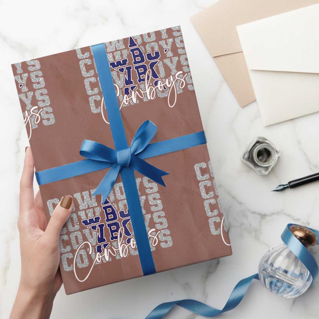 DFC Game Day Wrapping Paper Roll Blue Star Football Lover Faux Glitter TS11 Mocha Print Your Wear