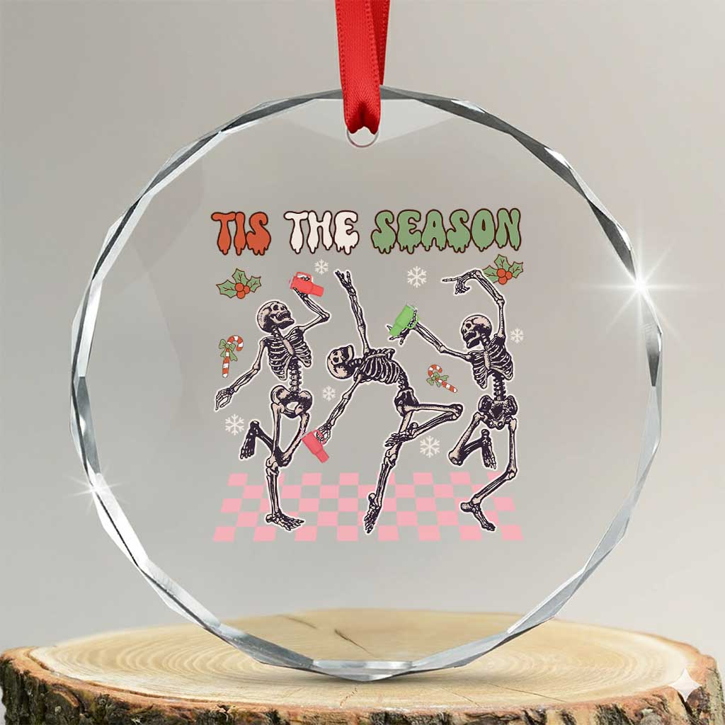 Dancing Skeleton Christmas Crystal Glass Ornament Tis The Season Retro Boujee Xmas Vibe TS02 Transparent Glass 3'' Circle Print Your Wear