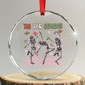 Dancing Skeleton Christmas Crystal Glass Ornament Tis The Season Retro Boujee Xmas Vibe TS02 Transparent Glass 3'' Circle Print Your Wear