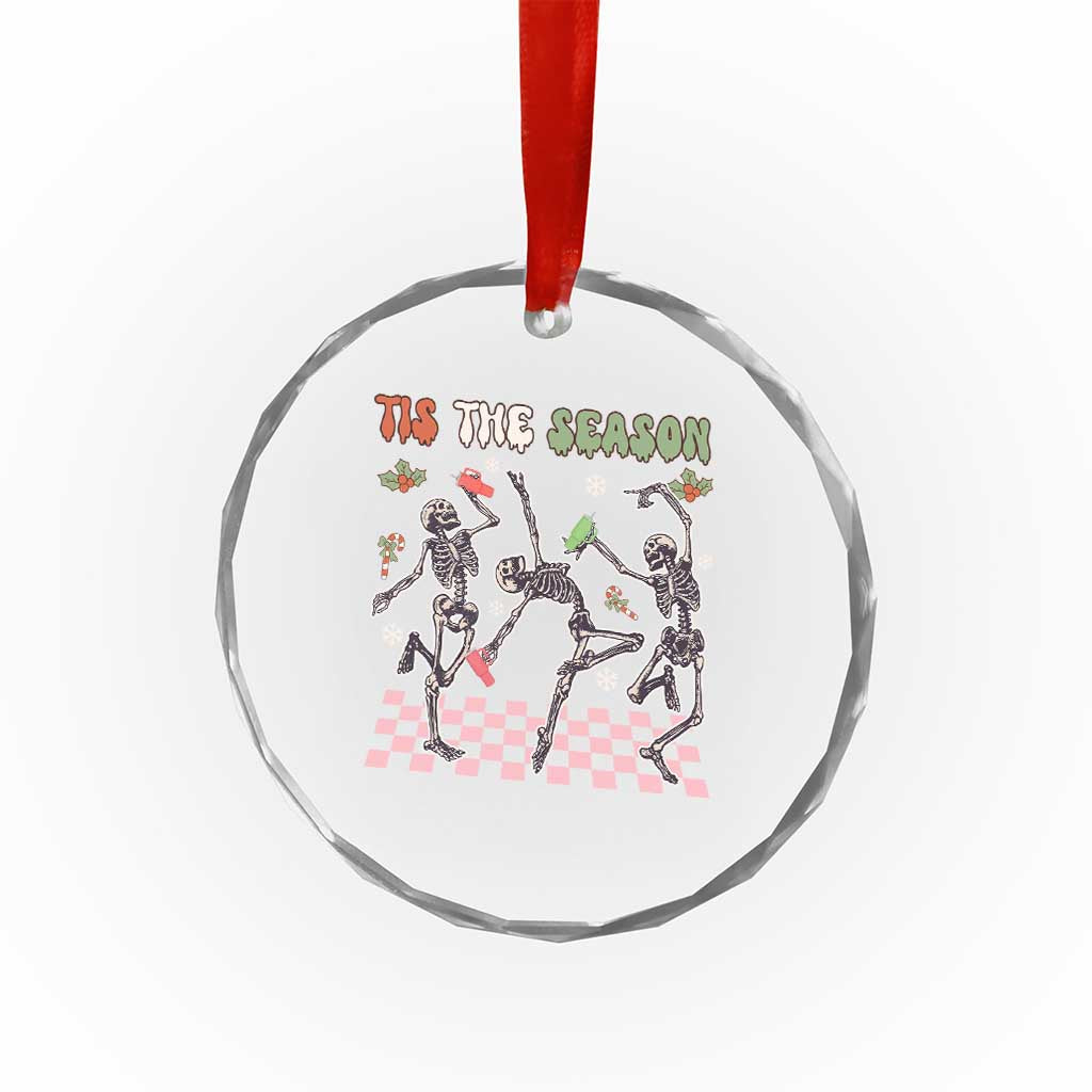 Dancing Skeleton Christmas Crystal Glass Ornament Tis The Season Retro Boujee Xmas Vibe TS02 Print Your Wear