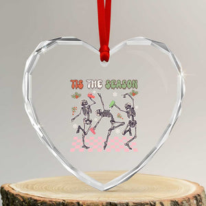 Dancing Skeleton Christmas Heart Crystal Glass Ornament Tis The Season Retro Boujee Xmas Vibe TS02 Transparent Glass 3'' Heart Print Your Wear