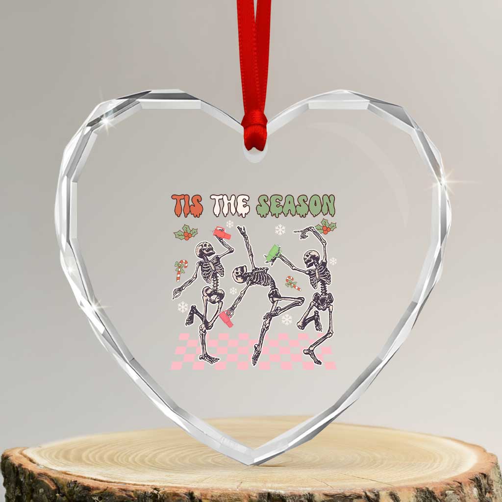 Dancing Skeleton Christmas Heart Crystal Glass Ornament Tis The Season Retro Boujee Xmas Vibe TS02 Transparent Glass 3'' Heart Print Your Wear