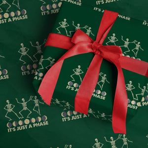 Dancing Skeleton Wrapping Paper Roll It's Just A Phase Moon Celestial Cycle Phases Of The Moon Astronomy TS02 Green Print Your Wear