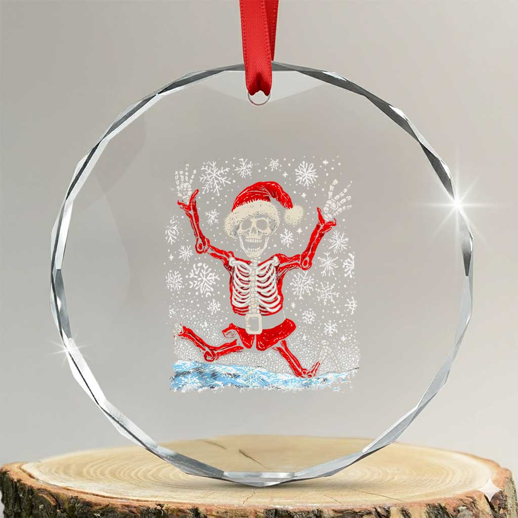 Dancing Skeleton Xmas Crystal Glass Ornament Snowy Xmas Night Santa TS02 Transparent Glass 3'' Circle Print Your Wear