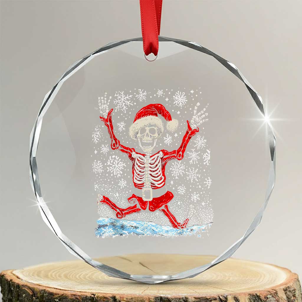 Dancing Skeleton Xmas Crystal Glass Ornament Snowy Xmas Night Santa TS02 Transparent Glass 3'' Circle Print Your Wear