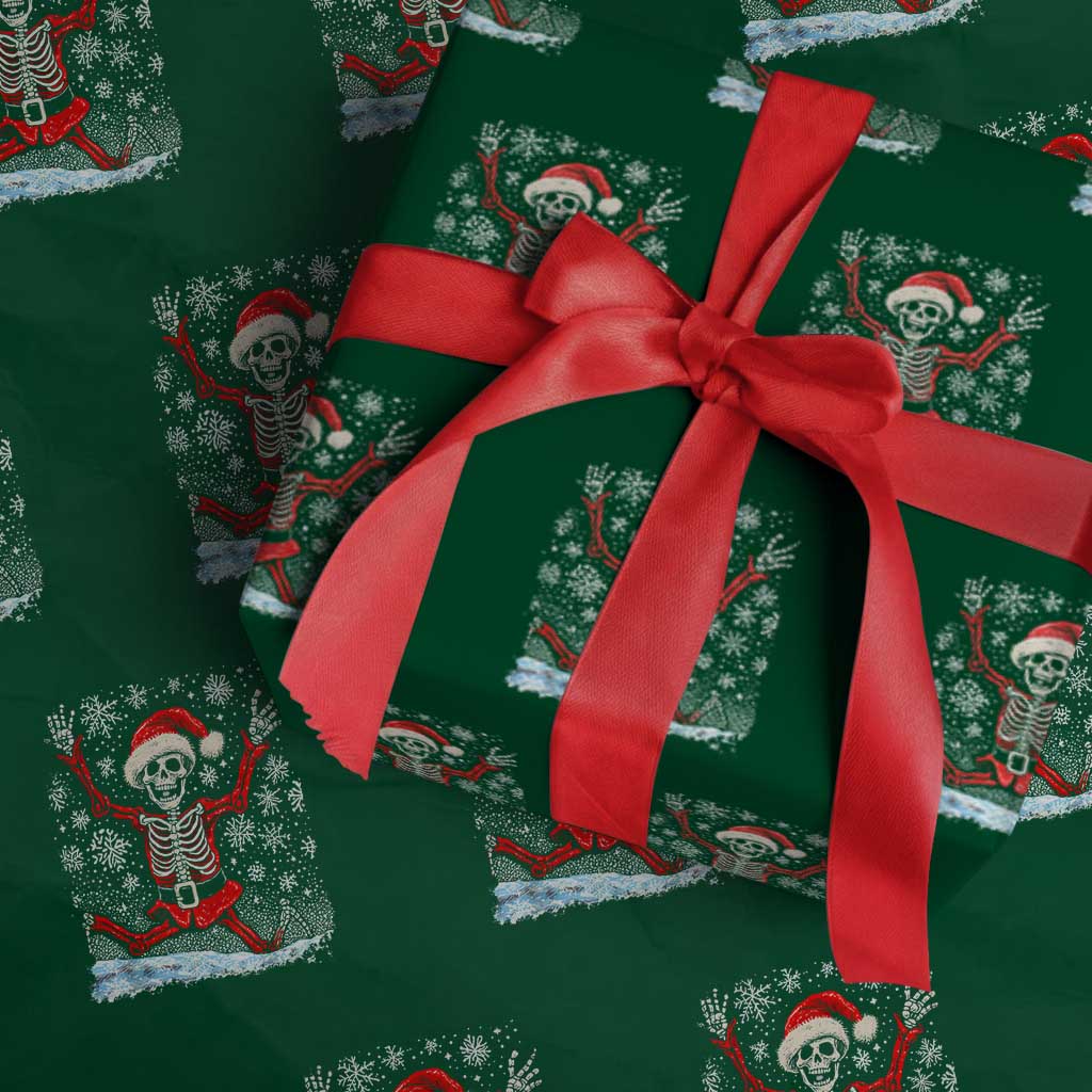 Dancing Skeleton Xmas Wrapping Paper Roll Snowy Night Santa TS02 Green Print Your Wear