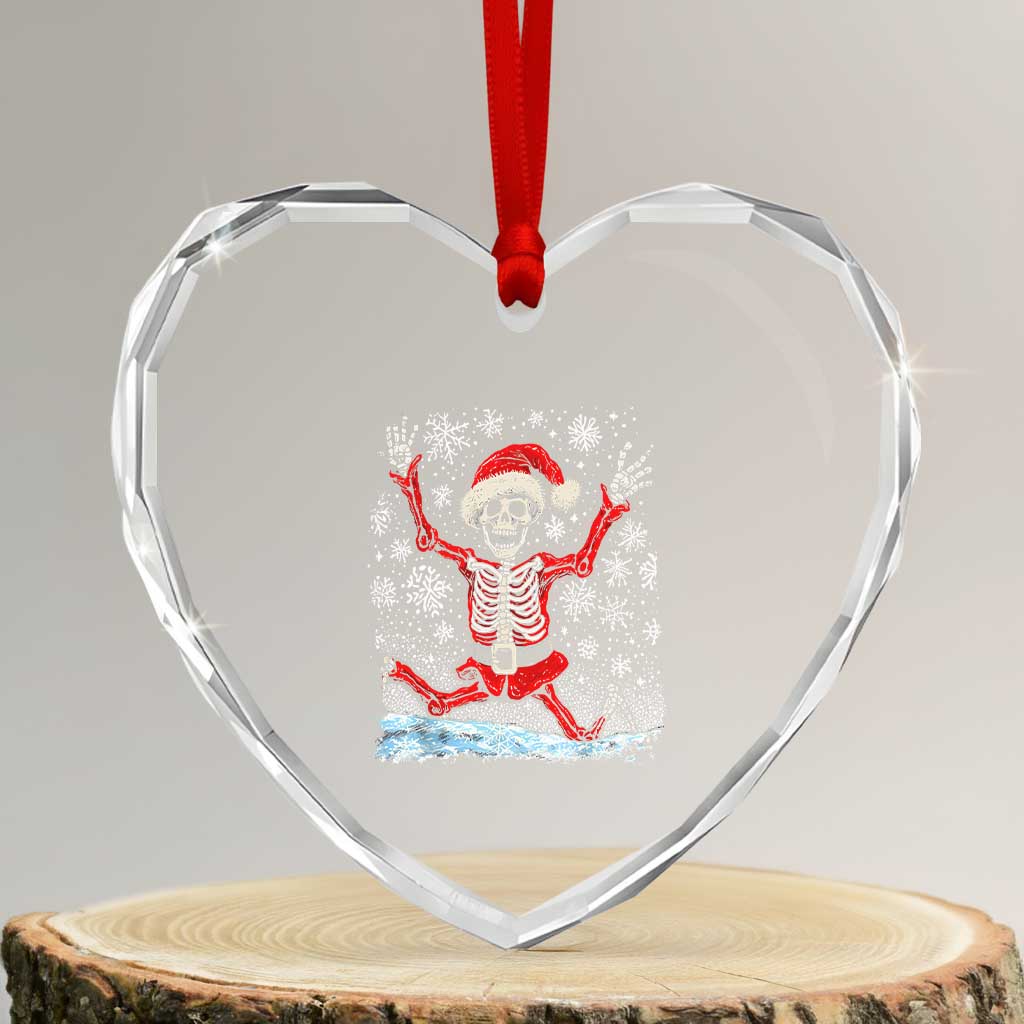 Dancing Skeleton Xmas Heart Crystal Glass Ornament Snowy Xmas Night Santa TS02 Transparent Glass 3'' Heart Print Your Wear