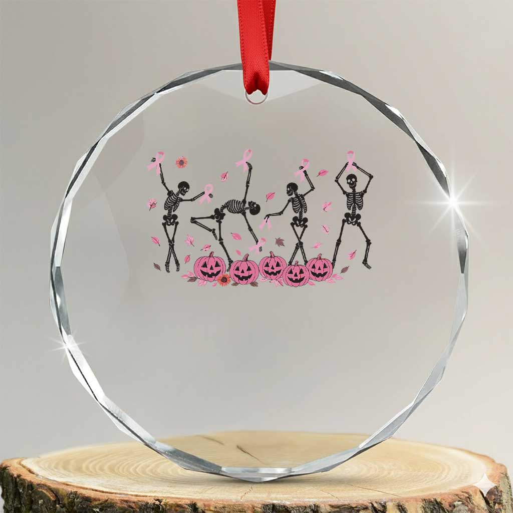 Dancing Skeletons Breast Cancer Crystal Glass Ornament Skeleton Pink Ribbon Halloween TS10 Transparent Glass 3'' Circle Print Your Wear