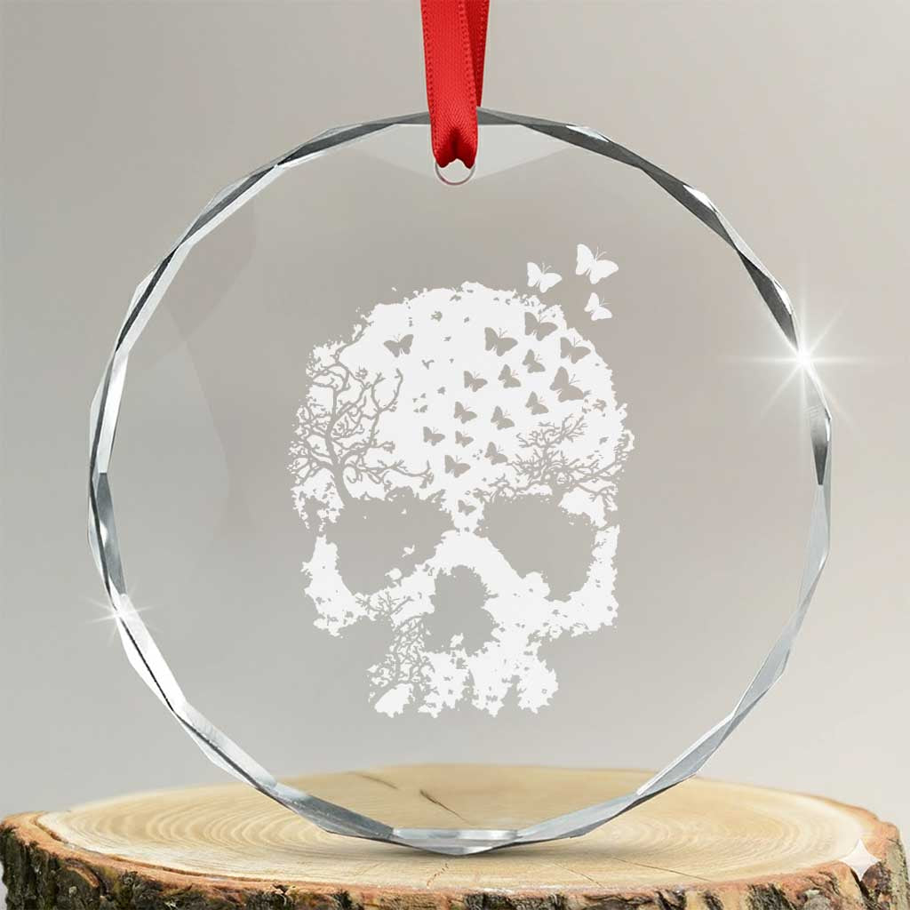 Dark Gothic Graphic Skull Floral Butterfly Crystal Glass Ornament TS12 Transparent Glass 3'' Circle Print Your Wear