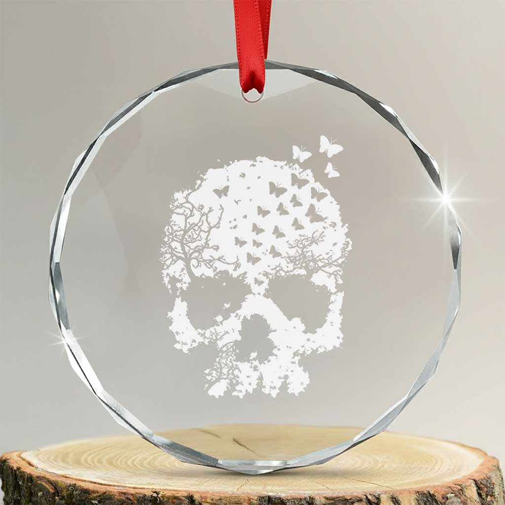 Dark Gothic Graphic Skull Floral Butterfly Crystal Glass Ornament TS12 Transparent Glass 3'' Circle Print Your Wear